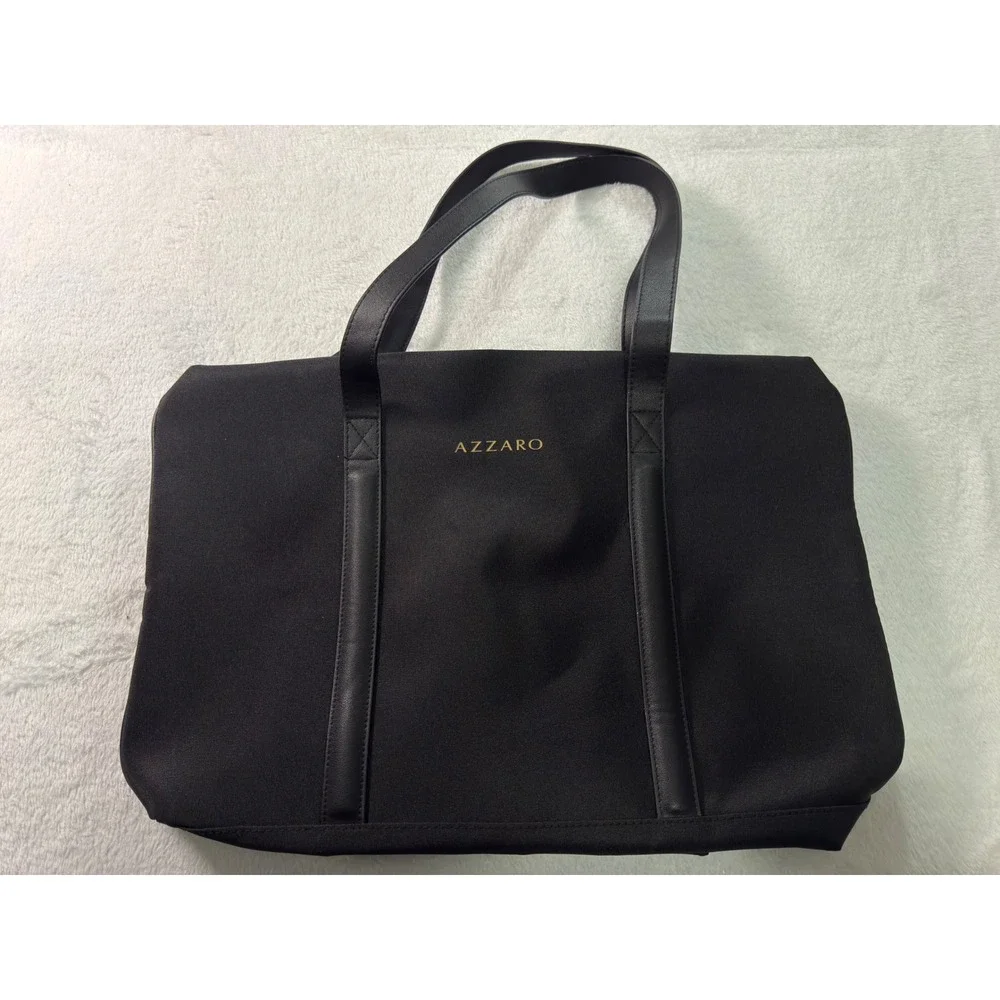 Azzaro Black Travel Duffel Bag Weekend Overnight Carry On Leather‎ Accents